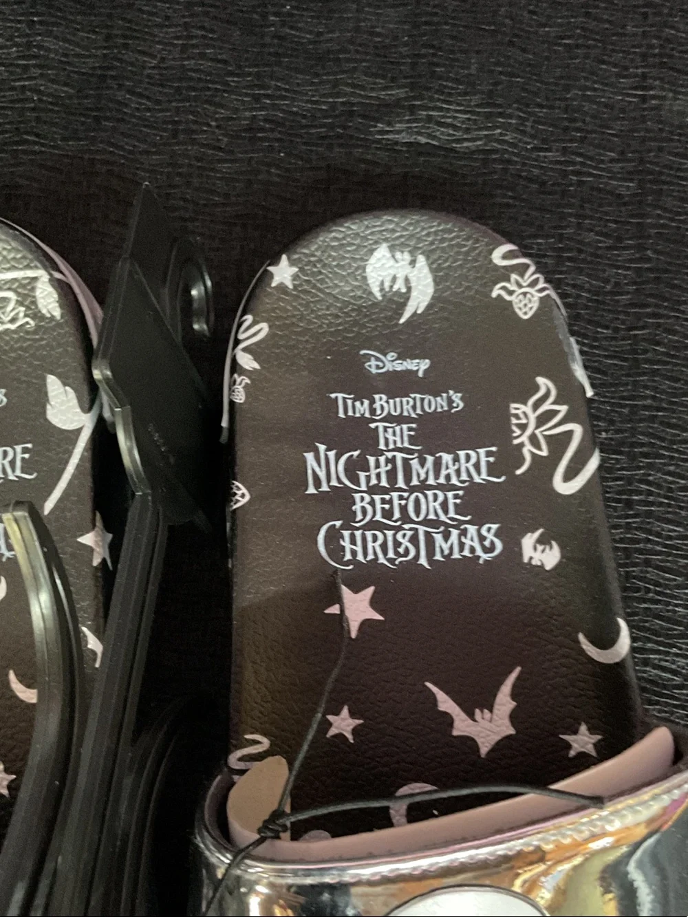 Disney Black Holographic Nightmare Before Christmas Jack & Sally Slide Sandals